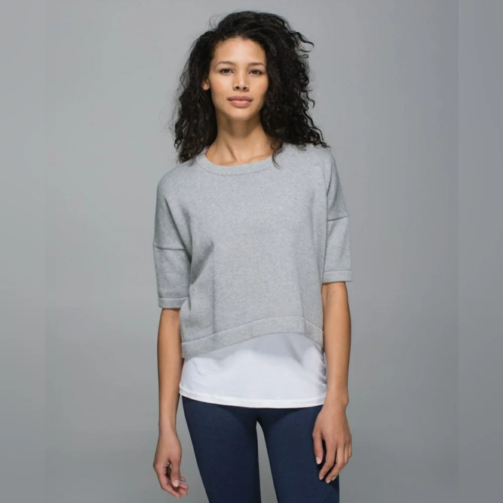 Lululemon Bhakti Reality Short Sleeve Knit Sweater Heathered Medium Gray Size 8